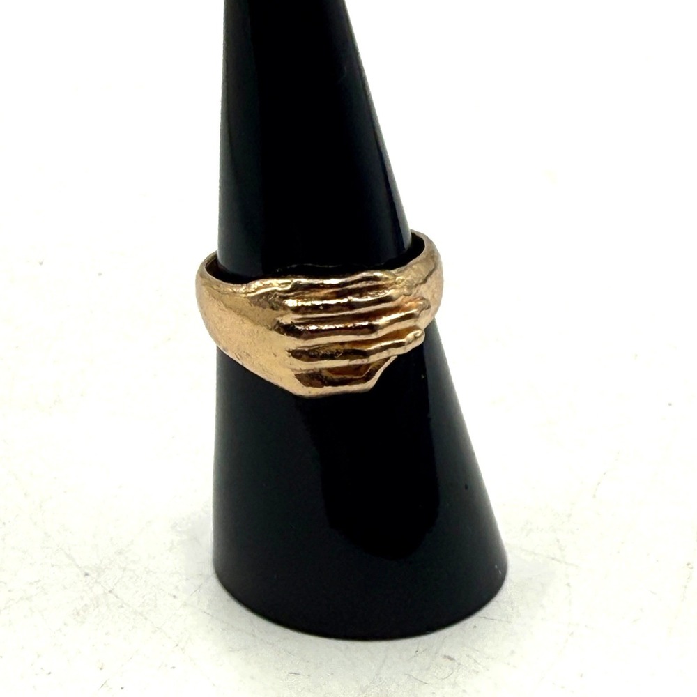 Vintage Gold Tone Hand Ring Anatomical Statement Jewelry Size 7.25